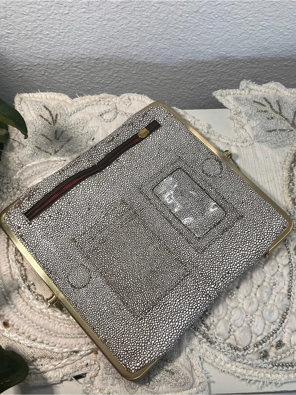 HOBO Metallic Shagreen Stingray Style Frame Wallet Clutch